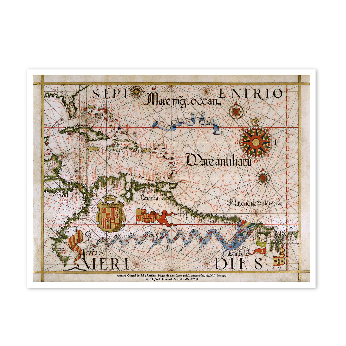 Reprodução de Carta Náutica: América Central, do Sul e Antilhas (Séc. XVI)
