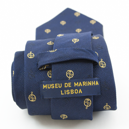 Gravata de Seda Padrão Astrolábio - Azul escuro