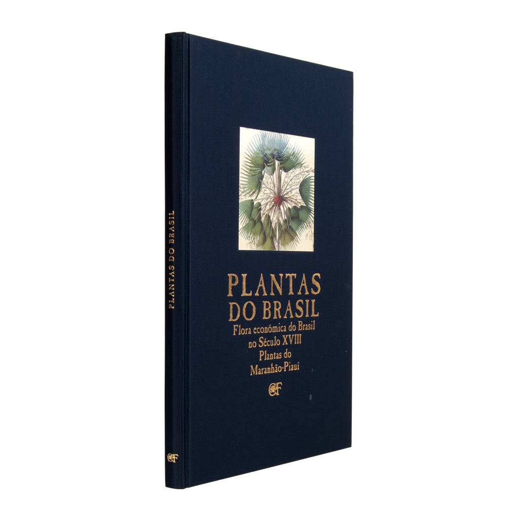 Capa e lombada do livro Plantas do Brasil, de José Eduardo Mendes Ferrão. Edição ilustrada de luxo da Chaves Ferreira Publicações sobre botânica histórica.