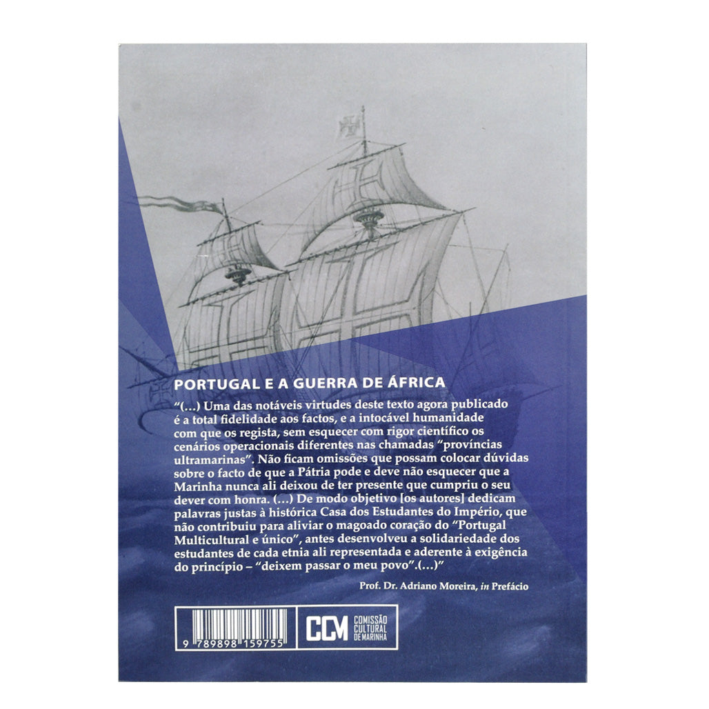 Contra capa do livro sobre a Marinha no Ultramar e a Casa dos Estudantes do Império, de António Rebelo Duarte e João Pires Neves. Edição Comissão Cultural de Marinha.