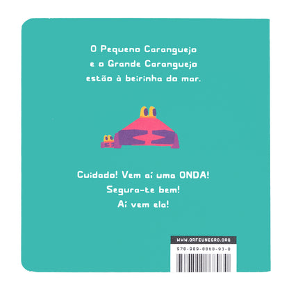 contracapa do livro infantil coragem pequeno caranguejo da autoria de chris haughton, edição orfeu mini