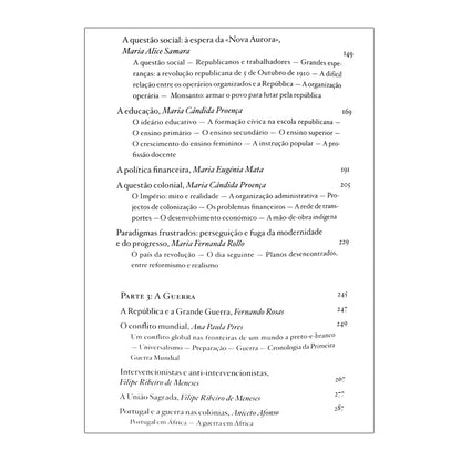 página 2 indice do livro sobre a Primeira República Portuguesa, coordenado por Fernando Rosas e Maria Fernanda Rollo. Edição da editora Tinta da China.