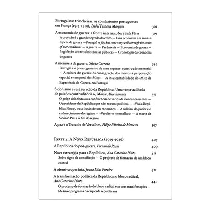 página 3 indice do livro sobre a Primeira República Portuguesa, coordenado por Fernando Rosas e Maria Fernanda Rollo. Edição da editora Tinta da China.