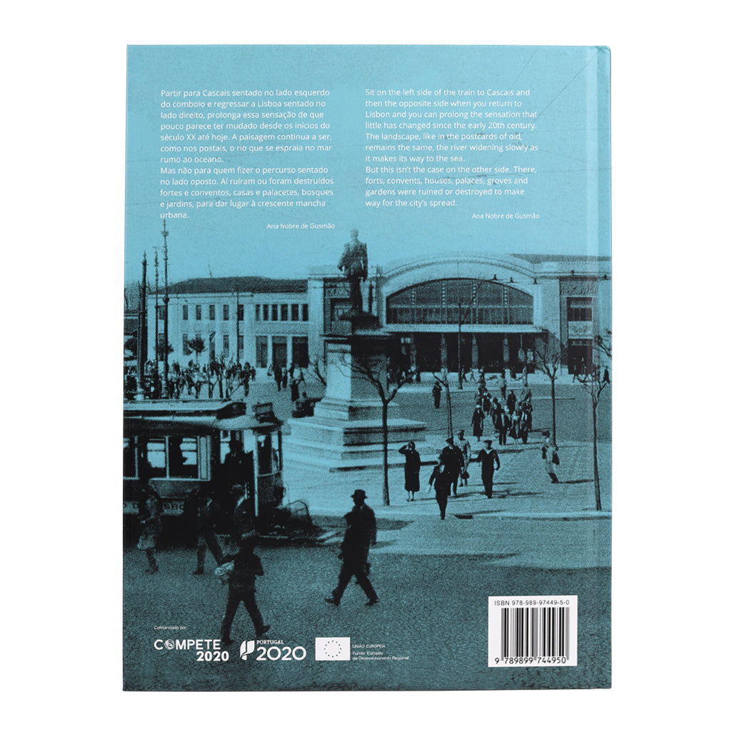 Contracapa do livro com uma imagem de arquivo da Estação de Cascais 