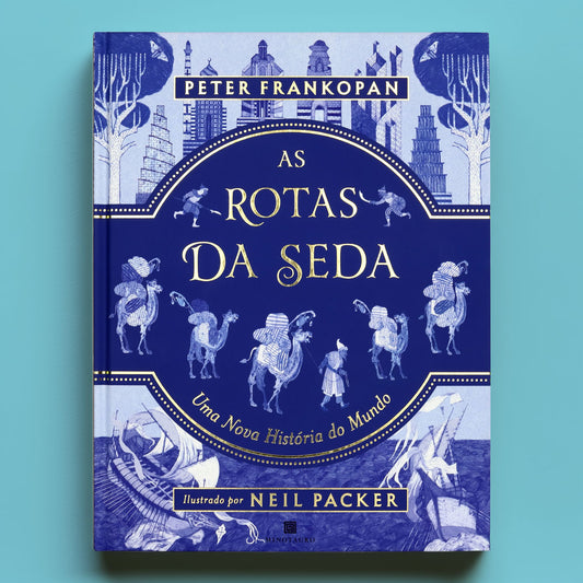 Capa do livro infantil As Rotas da Seda de Peter Frankopan, edição ilustrada da Minotauro, em exibição na loja do Museu de Marinha.