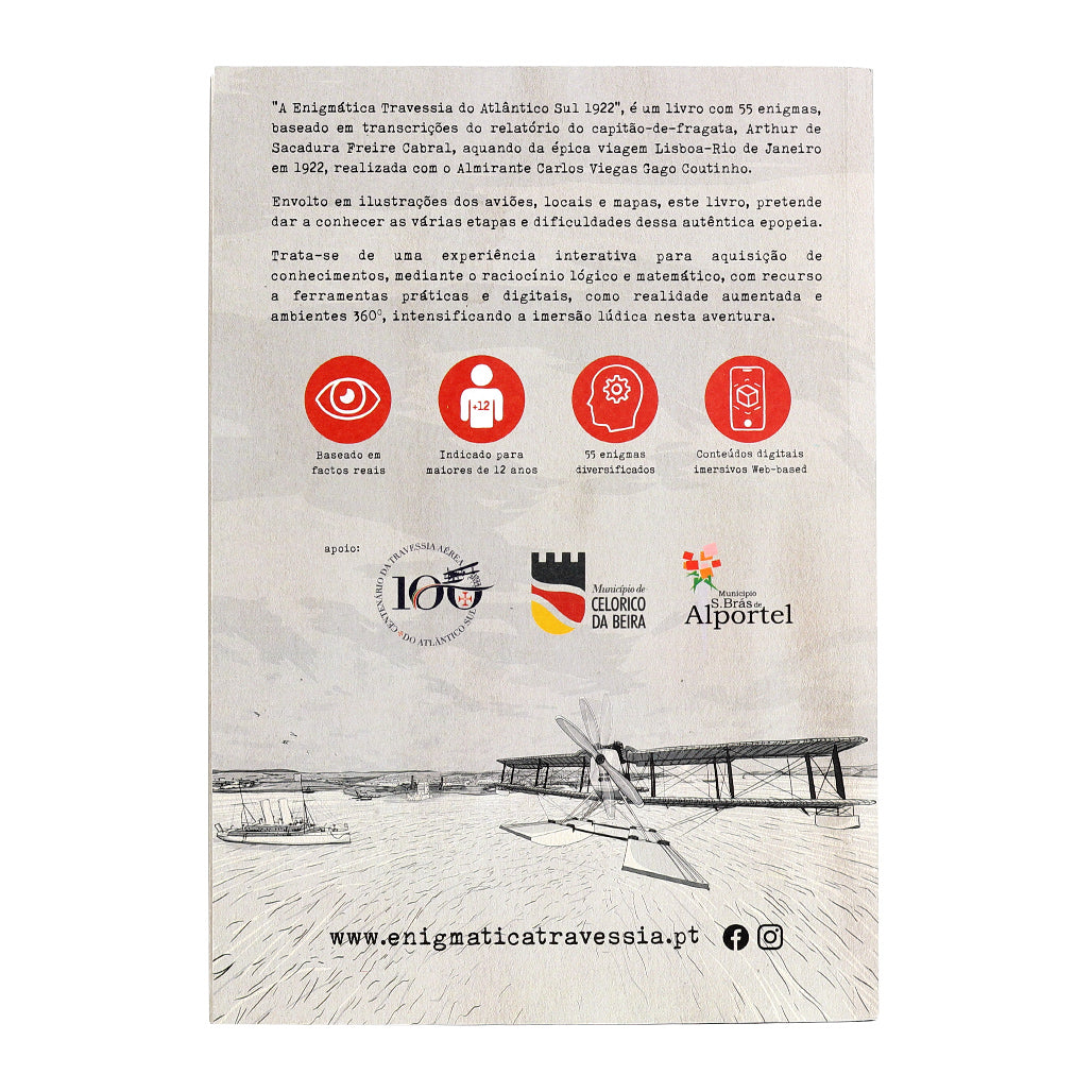 Contracapa do livro destacando os logótipos das entidades parceiras, infografias circulares vermelhas e a ilustração do perfil do avião na base.
