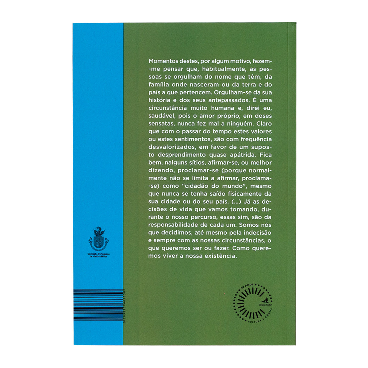 Contracapa do livro "Da Guerra em África às Operações Internacionais de Paz" mostrando o texto de sinopse da obra e o logótipo das Edições Colibri.