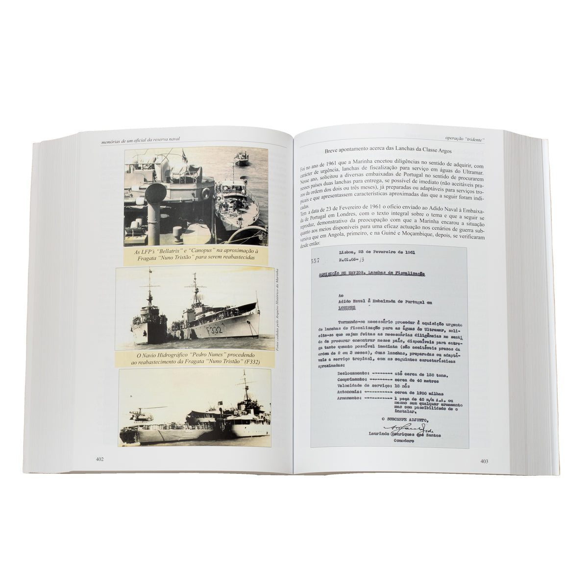 Miolo do livro de memórias sobre os quatro primeiros cursos especiais de oficiais da Reserva Naval (CEORN), de José Augusto Pires de Lima.