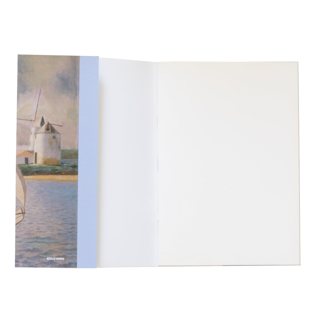 miolo liso do caderno de notas exclusivo João Vaz com reprodução de pintura a óleo da embarcação Muleta do Seixal, edição oficial do Museu de Marinha