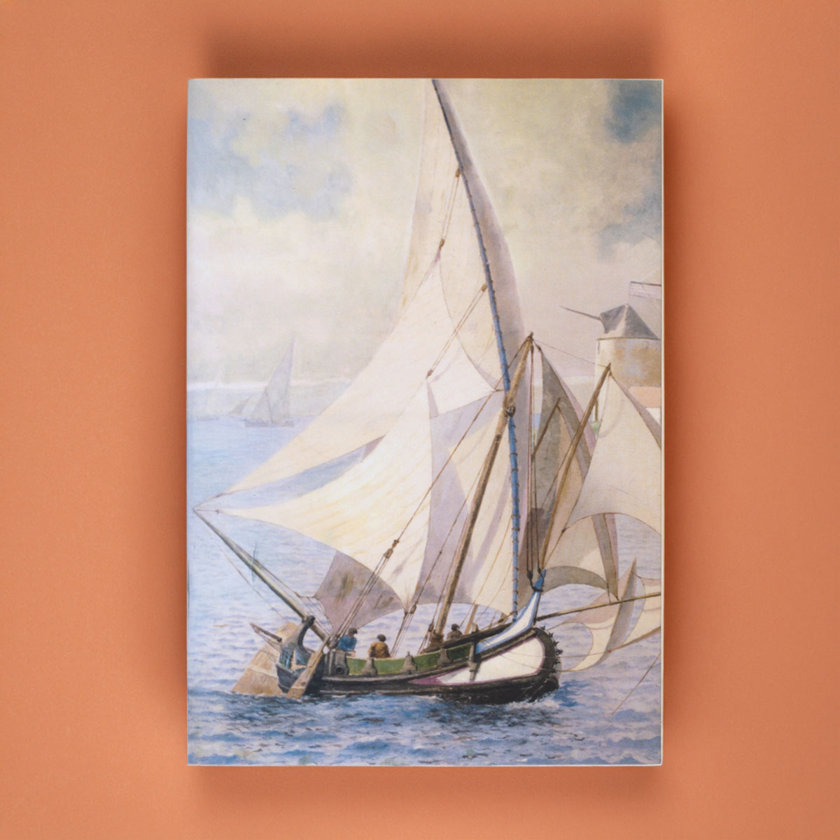 capa do caderno de notas exclusivo João Vaz com reprodução de pintura a óleo da embarcação Muleta do Seixal, edição oficial do Museu de Marinha