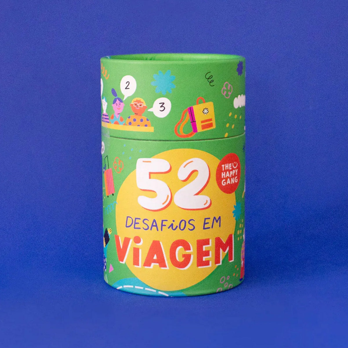 Caixa do jogo de cartas portátil 52 Desafios em Viagem, ilustrado por Ana Seixas, brinquedo de entretenimento infantil na Loja do Museu de Marinha.