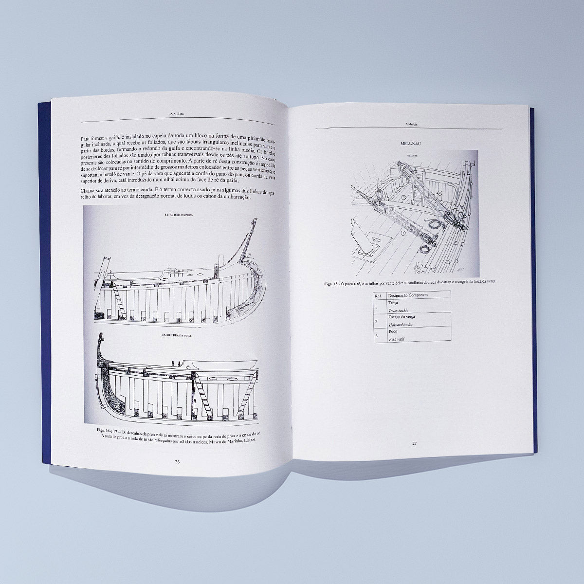 Miolo do livro bilingue sobre o Muleta do Tejo publicado pelas Edições da Marinha.