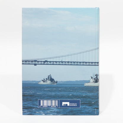 Back cover of the English edition book Portugal at Sea about the history of the Portuguese Navy, with a preface by Admiral Gouveia e Melo.