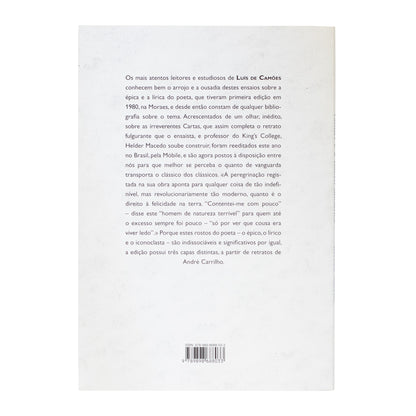 Contracapa do livro "Camões e a Viagem Iniciática" exibindo a sinopse detalhada da obra impressa em fundo branco límpido.