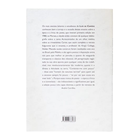 Contracapa do livro "Camões e a Viagem Iniciática" exibindo a sinopse detalhada da obra impressa em fundo branco límpido.