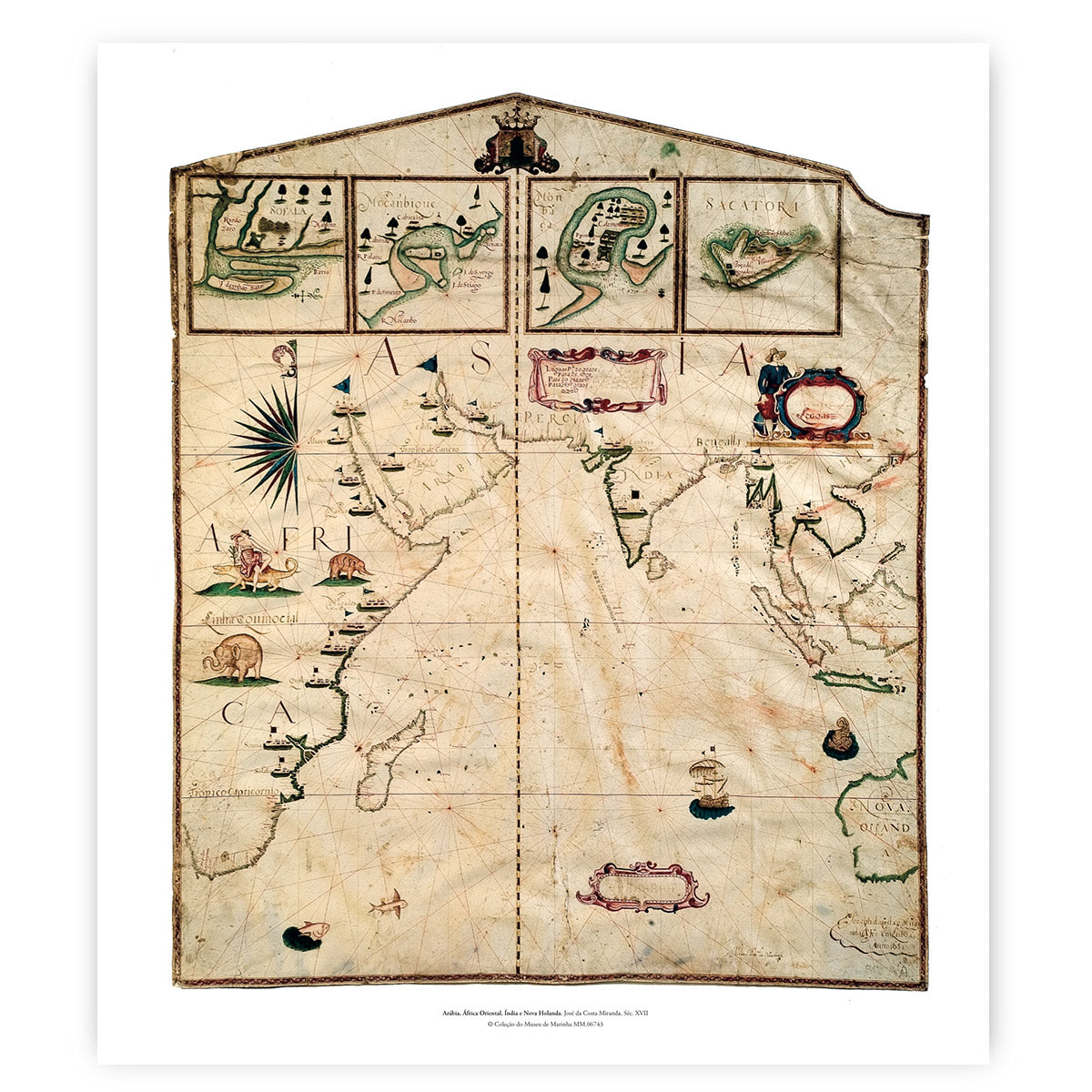 Reprodução da carta náutica mais antiga que se conhece, de origem portuguesa, em projeção de Mercator, da autoria de José da Costa Miranda.