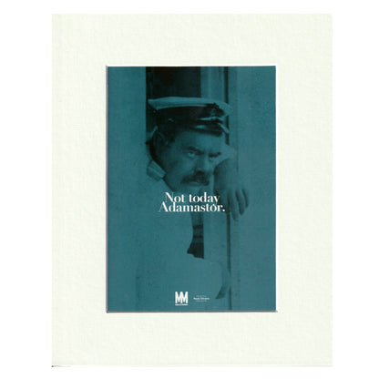 Poster com passe-partout com fotografia de acervo do museu e frase Not Today Adamastor 30x40cm