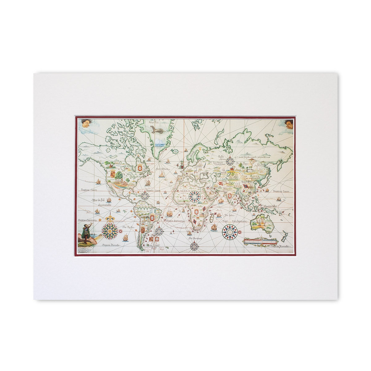 Reprodução com Passe-Partout Mapa-Mundi Ilustrado. Dimensões: 30x40cm