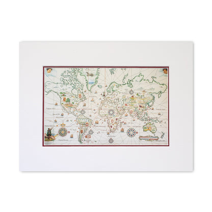 Reprodução com Passe-Partout Mapa-Mundi Ilustrado. Dimensões: 30x40cm