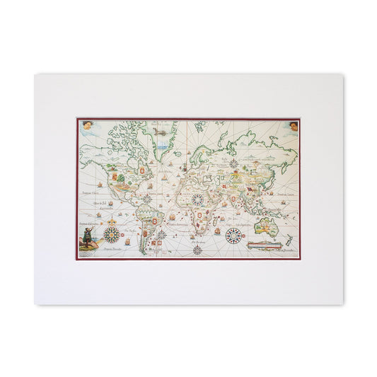 Reprodução com Passe-Partout Mapa-Mundi Ilustrado. Dimensões: 30x40cm
