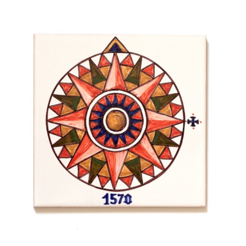 Hand-painted tile - compass rose 1570 